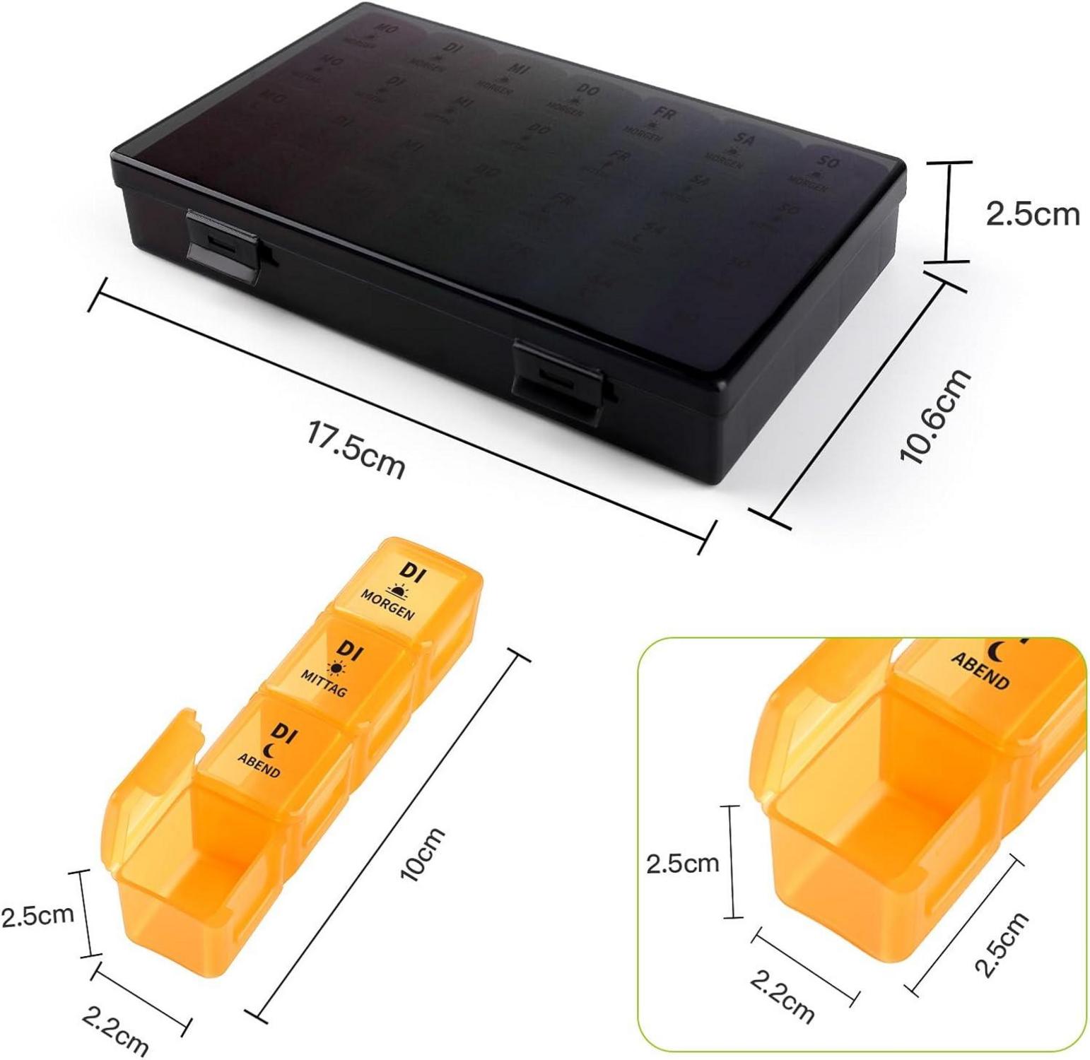 Pillenbox 7 Tage Tablettenbox 4 Fächer Medikamentenbox BPA-frei