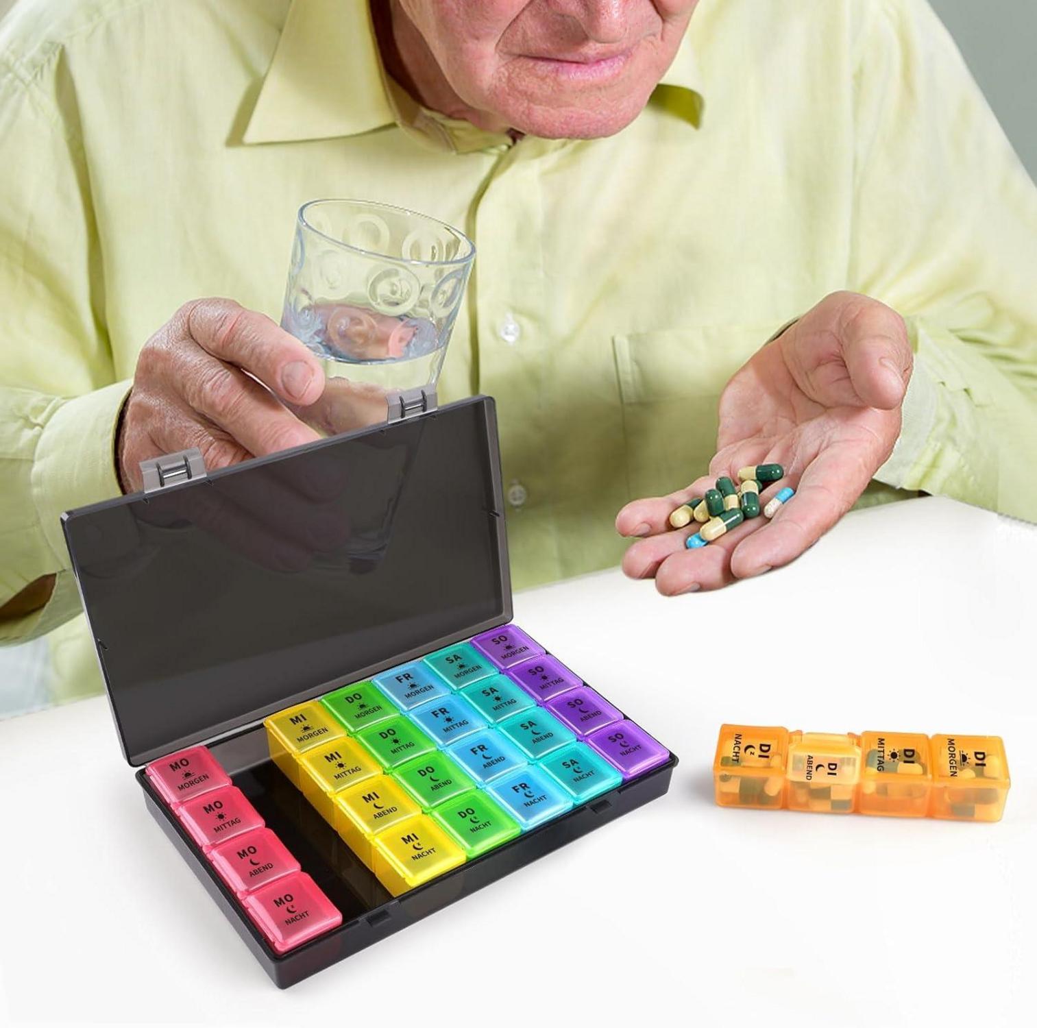 Pillenbox 7 Tage Tablettenbox 4 Fächer Medikamentenbox BPA-frei