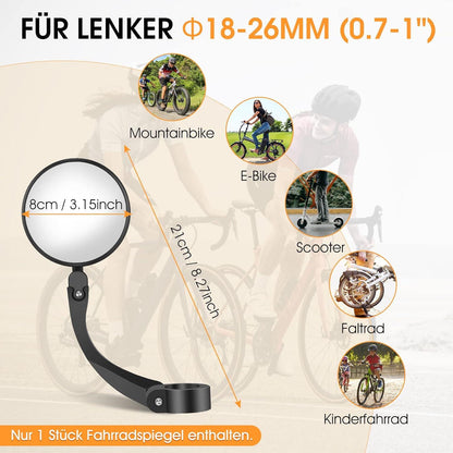 Fahrradspiegel HD 360 Grad Drehbar für Lenker E-bike MTB 1PC
