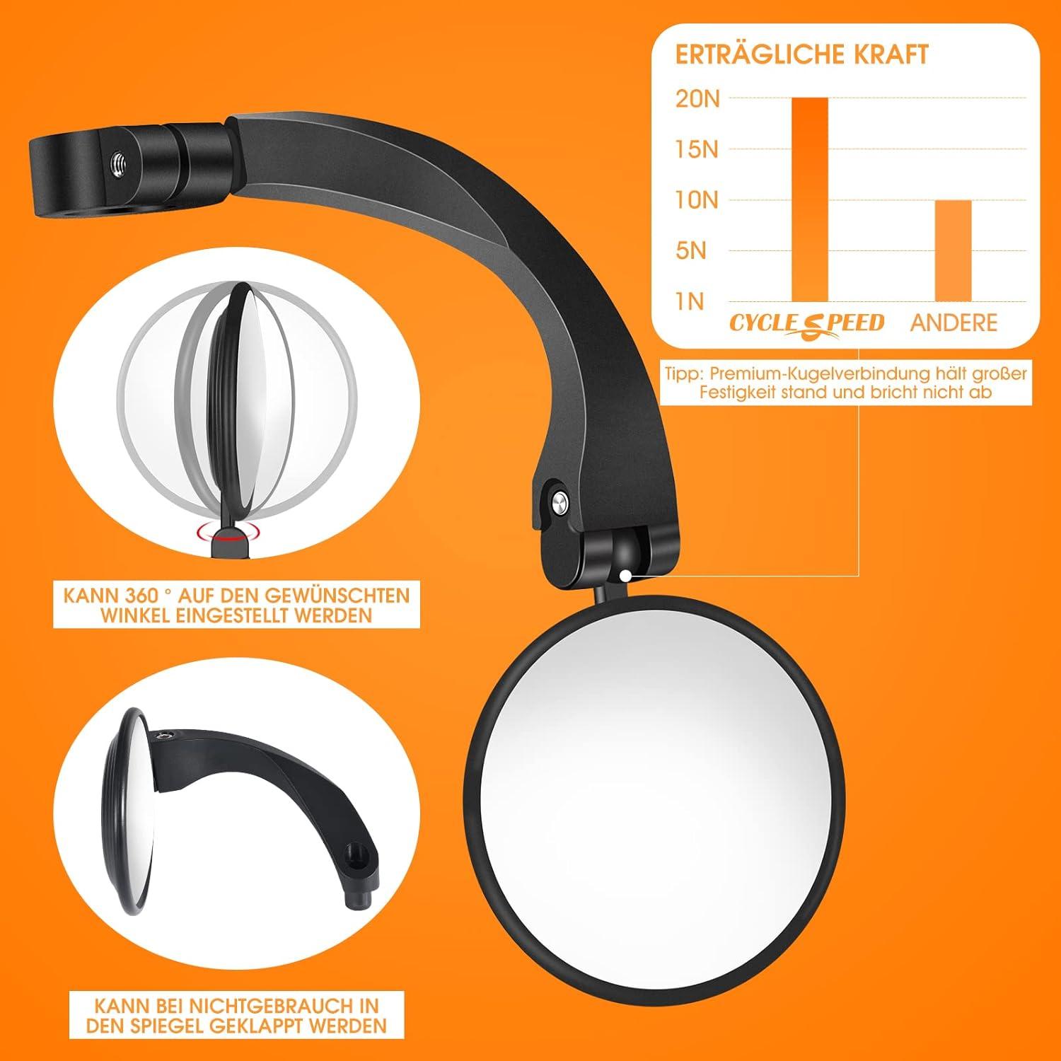 Fahrradspiegel Lenker 18-26MM HD 360 Grad Drehbar Rückspiegel E-bike