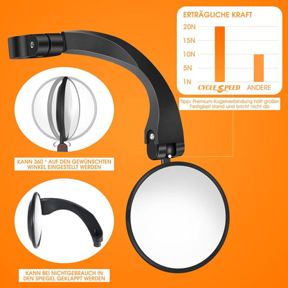 Fahrradspiegel Lenker 18-26MM HD 360 Grad Drehbar Rückspiegel E-bike