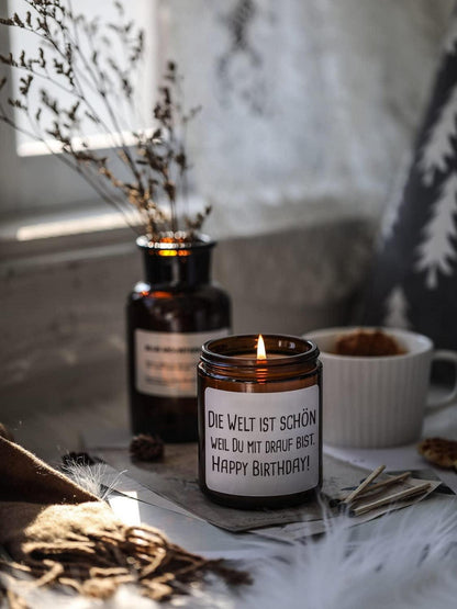 Happy Birthday Kerze Sandelholzduft 200g Natürliches Sojawachs Duftkerze für Frauen und beste Freundin