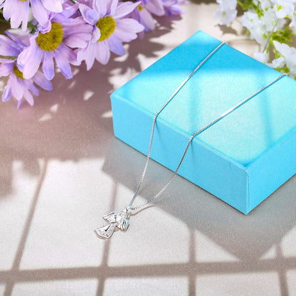 925 Silber Schutzengel Anhänger Kette Kristall Herz Halskette Taufe Kinder