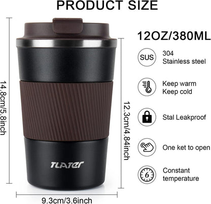 Tlater Kaffeebecher to go 380ml Thermobecher Isolierbecher Edelstahl Travel Mug