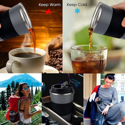 Tlater Kaffeebecher to go 380ml Thermobecher Doppelwandig Travel Mug - Grau