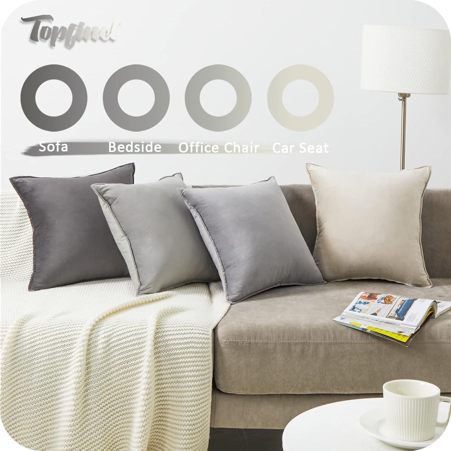 4er Set Samt Kissenbezüge 40x40cm Grau für Sofa, Schlafzimmer, Wohnzimmer - Flauschige Dekokissenhüllen - Einfarbig