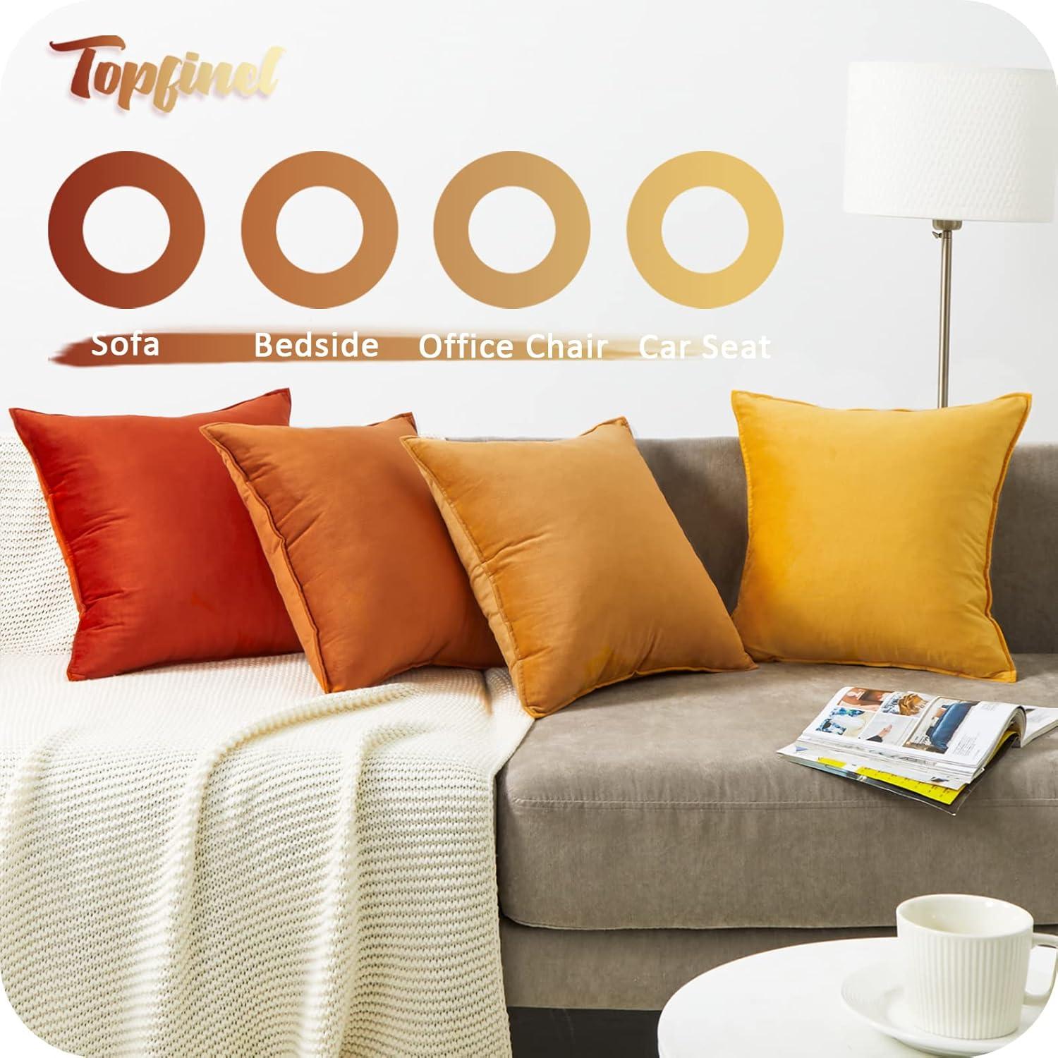 Topfinel Samt Kissenbezug 40x40cm Gelb Orange 4er Set - Deko Kissenhüllen Herbst Winter