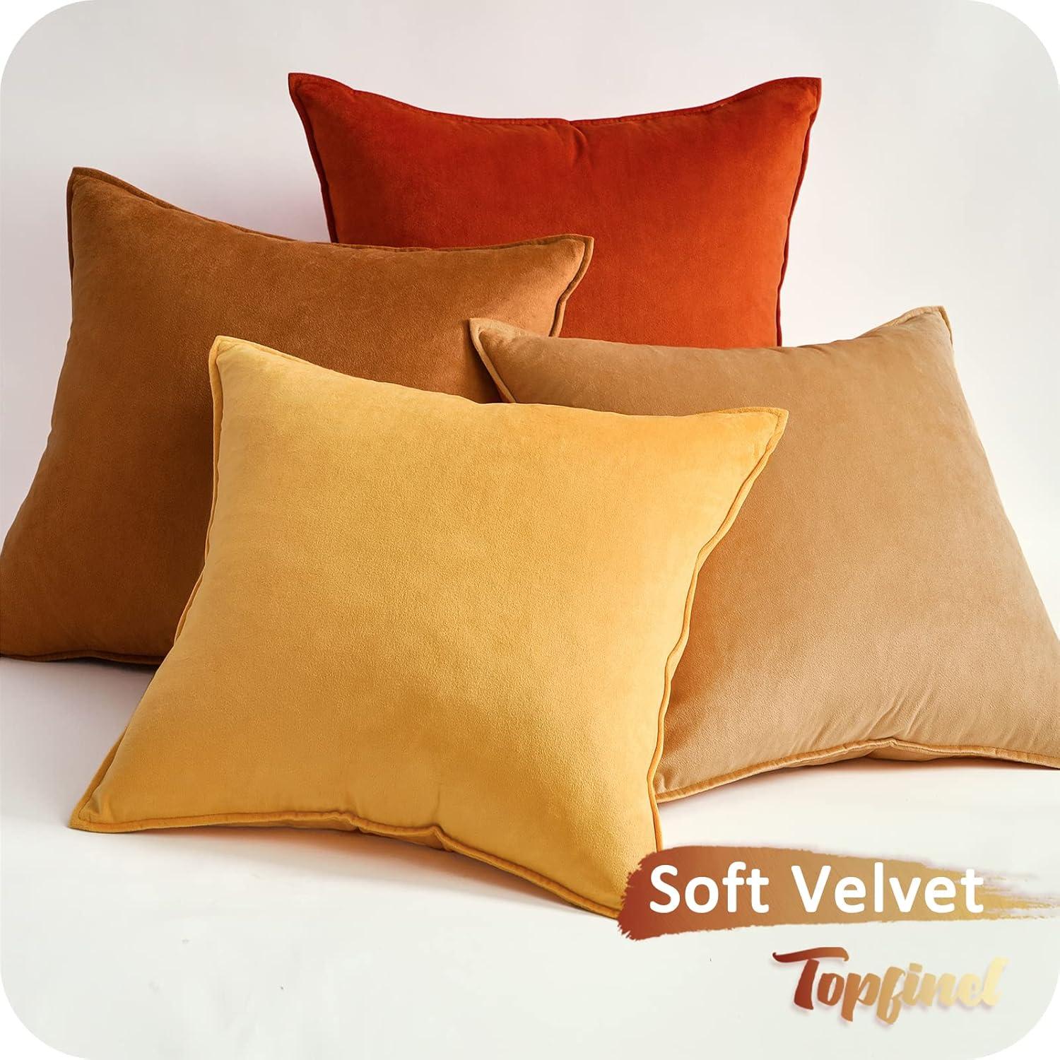 Kissenbezug Samt 40x40 Gelb Orange 4er Set Sofakissen Dekokissen