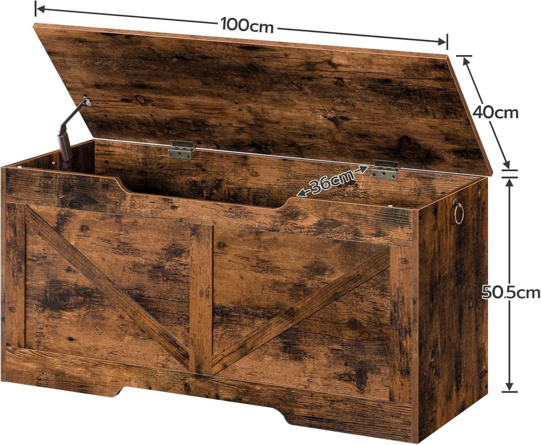 HOOBRO Truhenbank mit Stauraum und Deckel 100cm Dunkelbraun