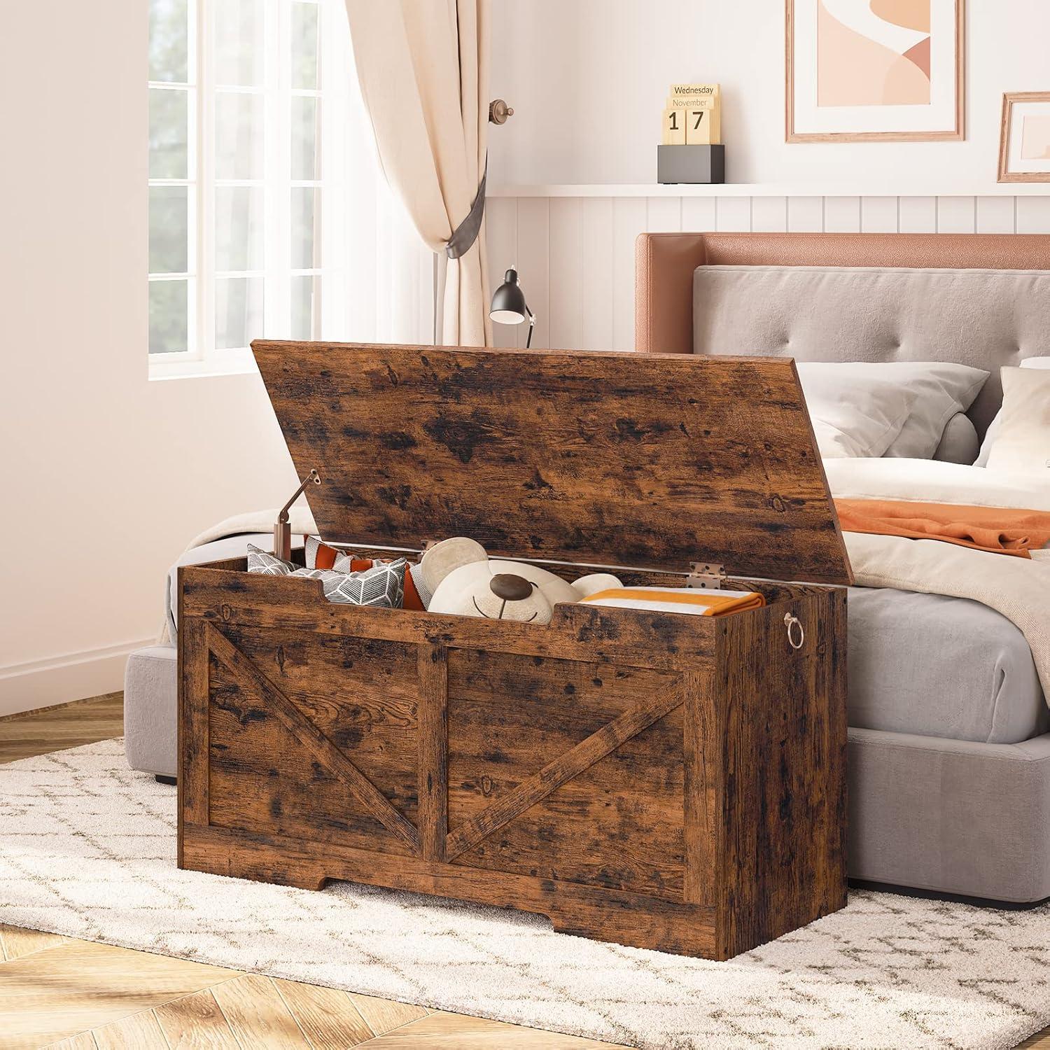 HOOBRO Truhenbank mit Stauraum und Deckel 100cm Dunkelbraun Kinder & Wohnzimmer