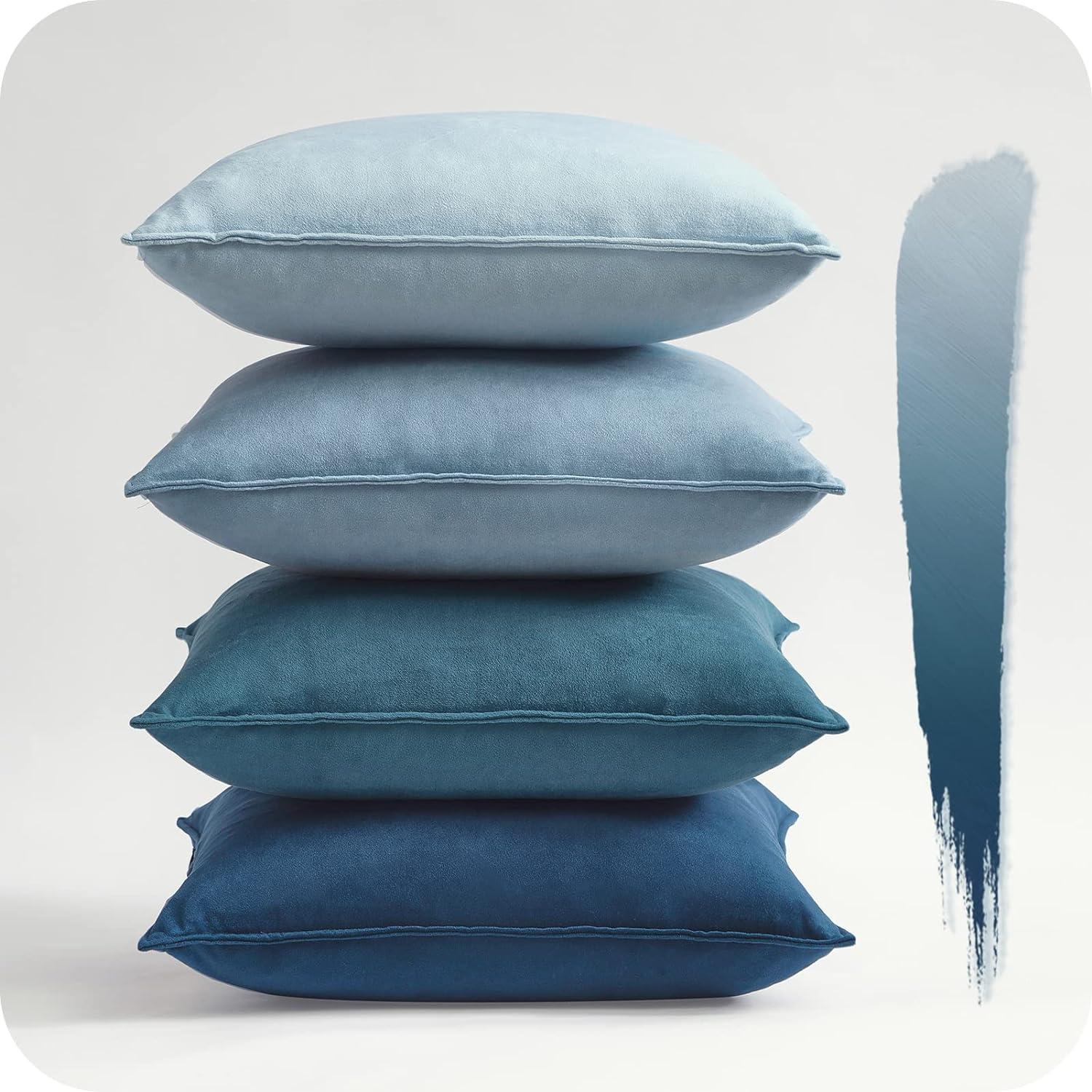 Kissenbezüge Set Samt Deko Sofa Schlafzimmer Blau 40x40cm 4er