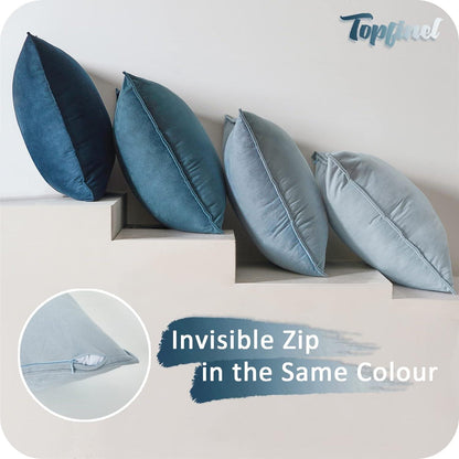 Topfinel 40x40 blaue Samt Kissenbezüge 4er Set für Sofa