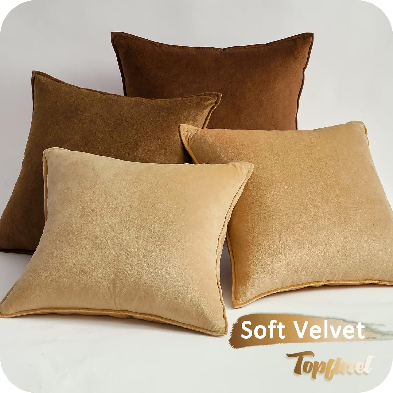Topfinel Samt Kissenbezug 40x40cm 4er Set Braun Karamell deko sofa