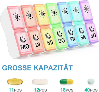 Tablettenbox 7 Tage mit 2 Fächern für Morgens & Abends