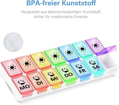 Wochen-Pillendose 7 Tage 2 Fächer Morgens Abends Pillenbox transparent