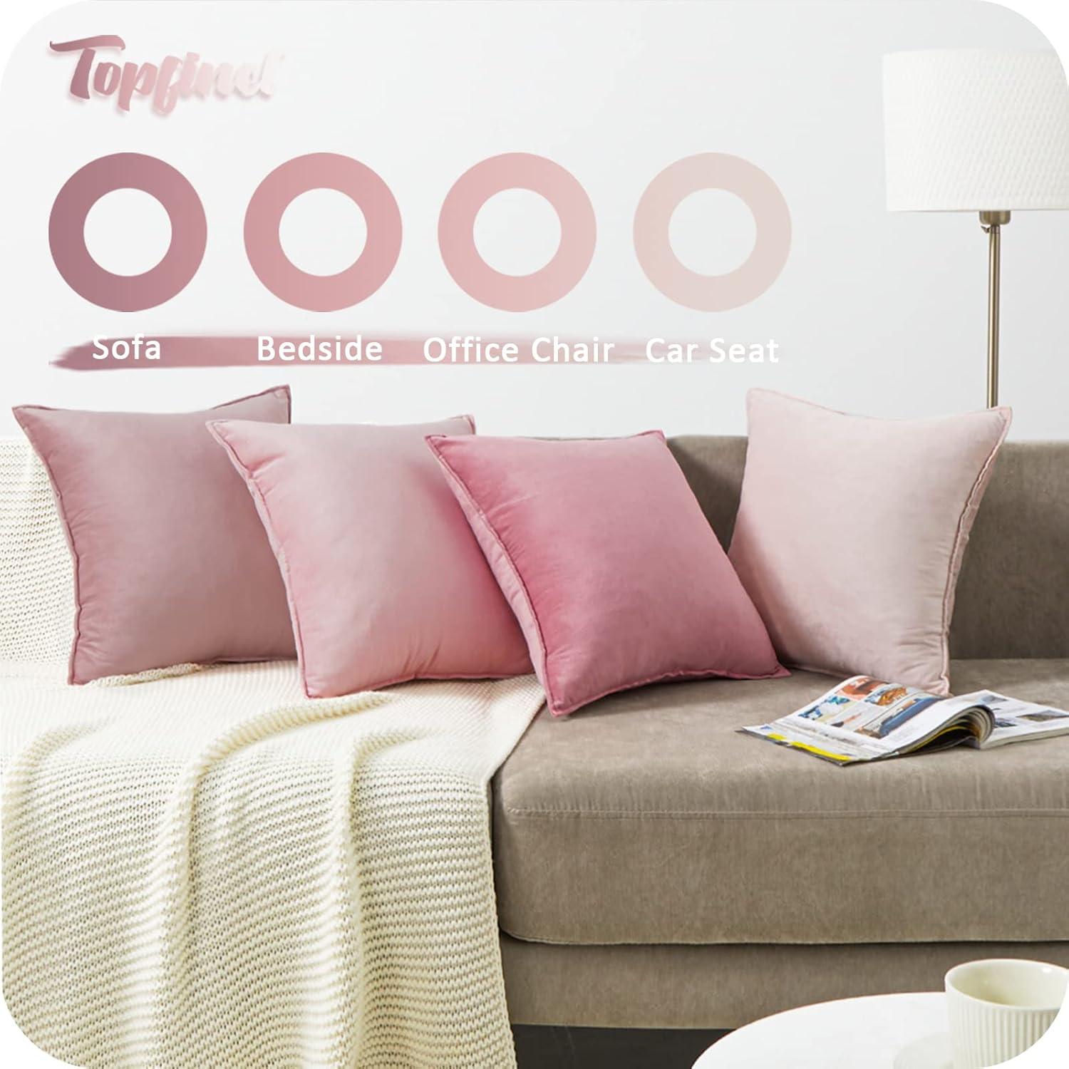 Topfinel Kissenbezug Samt 40x40cm Rosa 4er Set Sofakissenbezüge