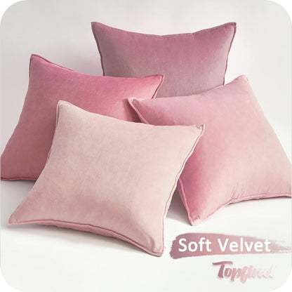 Samt Kissenbezüge 40x40cm 4er Set Rosa für Sofa Deko