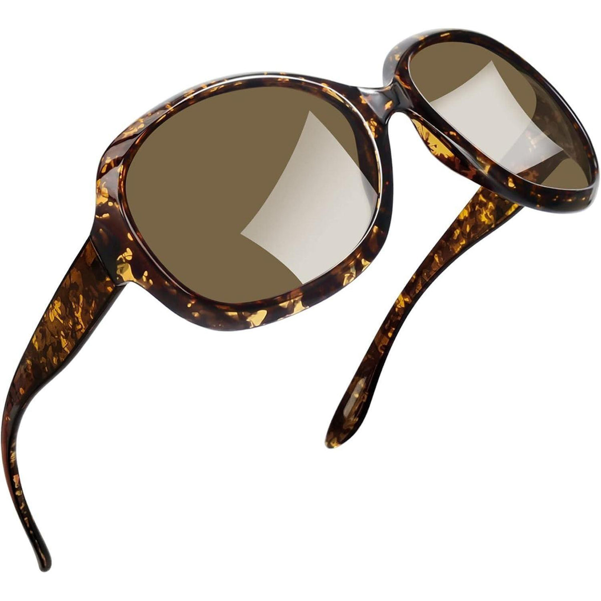 Übergroße Damen Sonnenbrille polarisiert UV400 Leopard/Braun