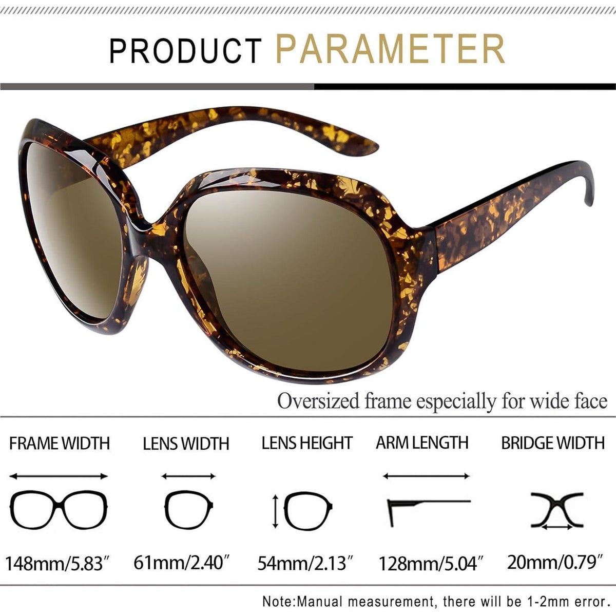 Übergroße Damen Sonnenbrille polarisiert UV400 Leopard/Braun