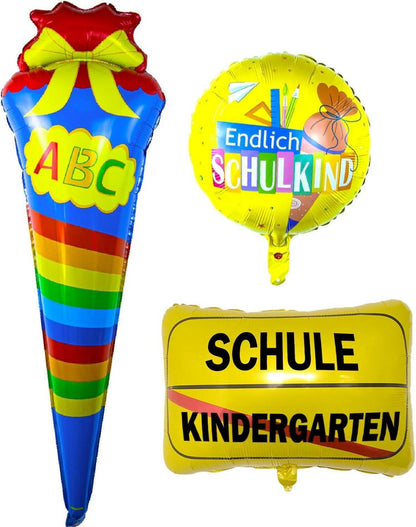 3er Set Folien Luftballons Schulanfang Verkehrsschild Zuckertüte