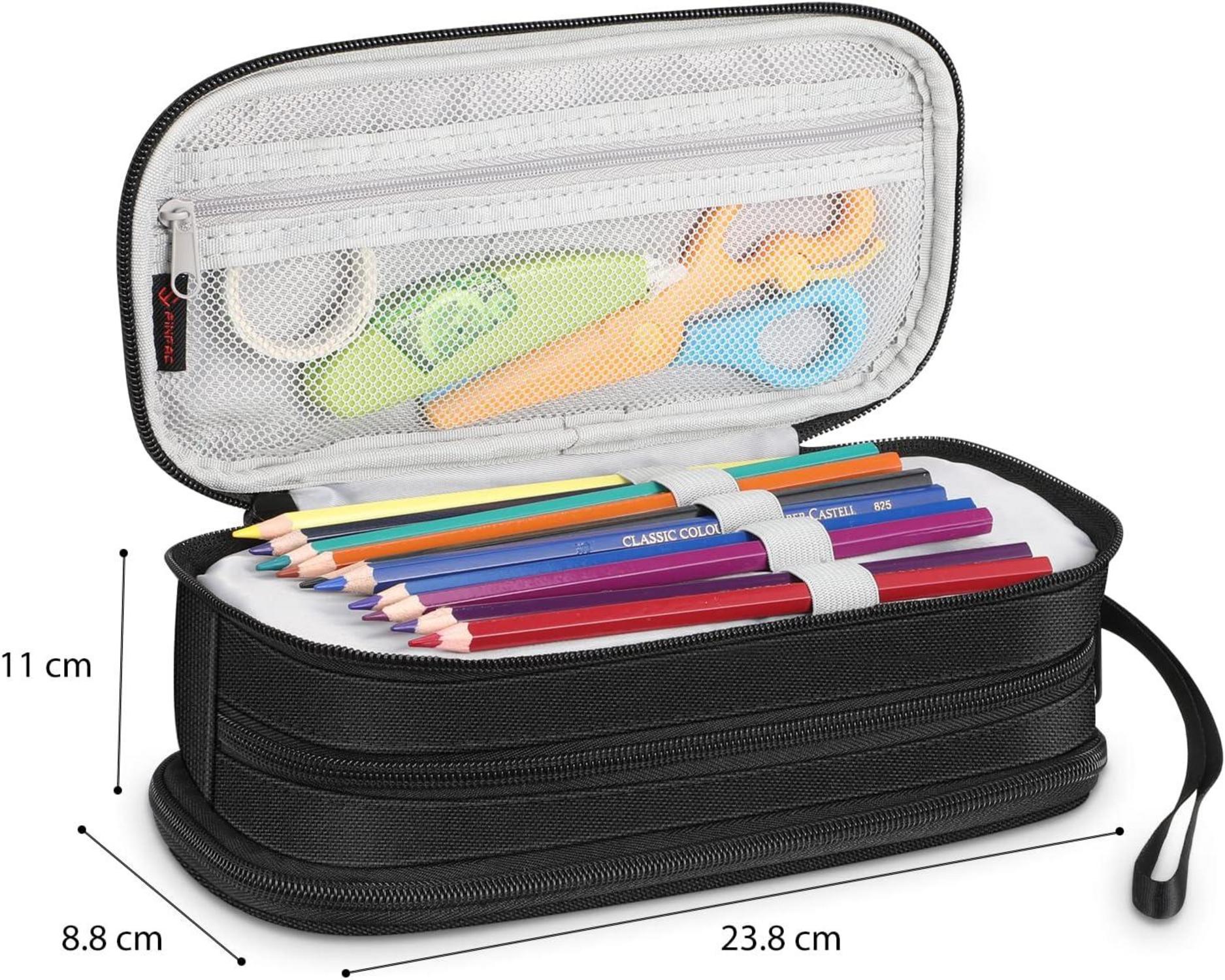 Großes Federmäppchen mit 3 Fächern - Stiftetasche in Schwarz