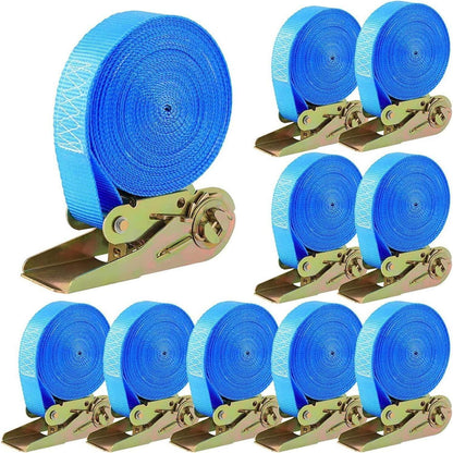 10 Spanngurte 800kg mit Ratsche – Blau, 6m x 25mm