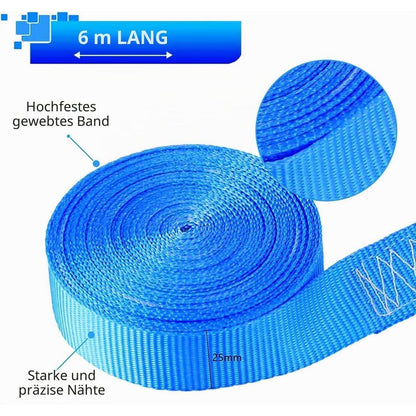 10 Spanngurte 800kg mit Ratsche – Blau, 6m x 25mm