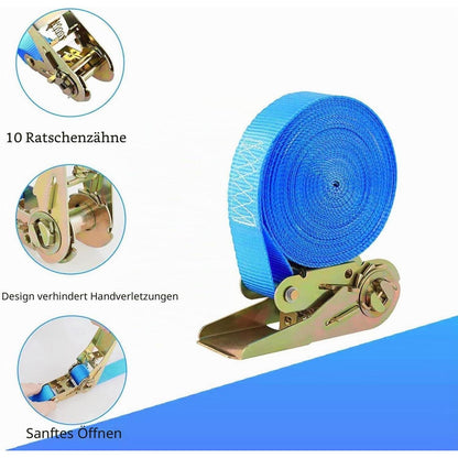 10 Spanngurte 800kg mit Ratsche – Blau, 6m x 25mm