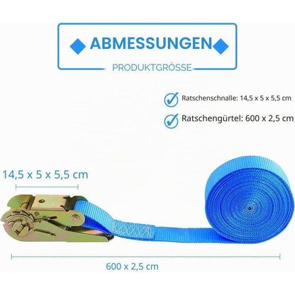 10 Spanngurte 800kg mit Ratsche – Blau, 6m x 25mm