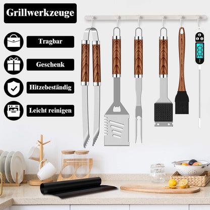 Grillbesteck Set aus Edelstahl 26 teilig grill zubehör