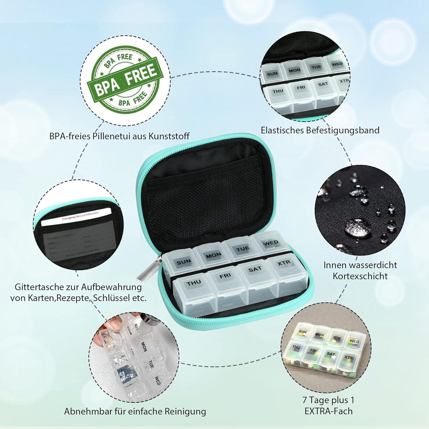 Serfeymi Tablettenbox 7 Tage Medikamentenbox Grün Stilvolles Design