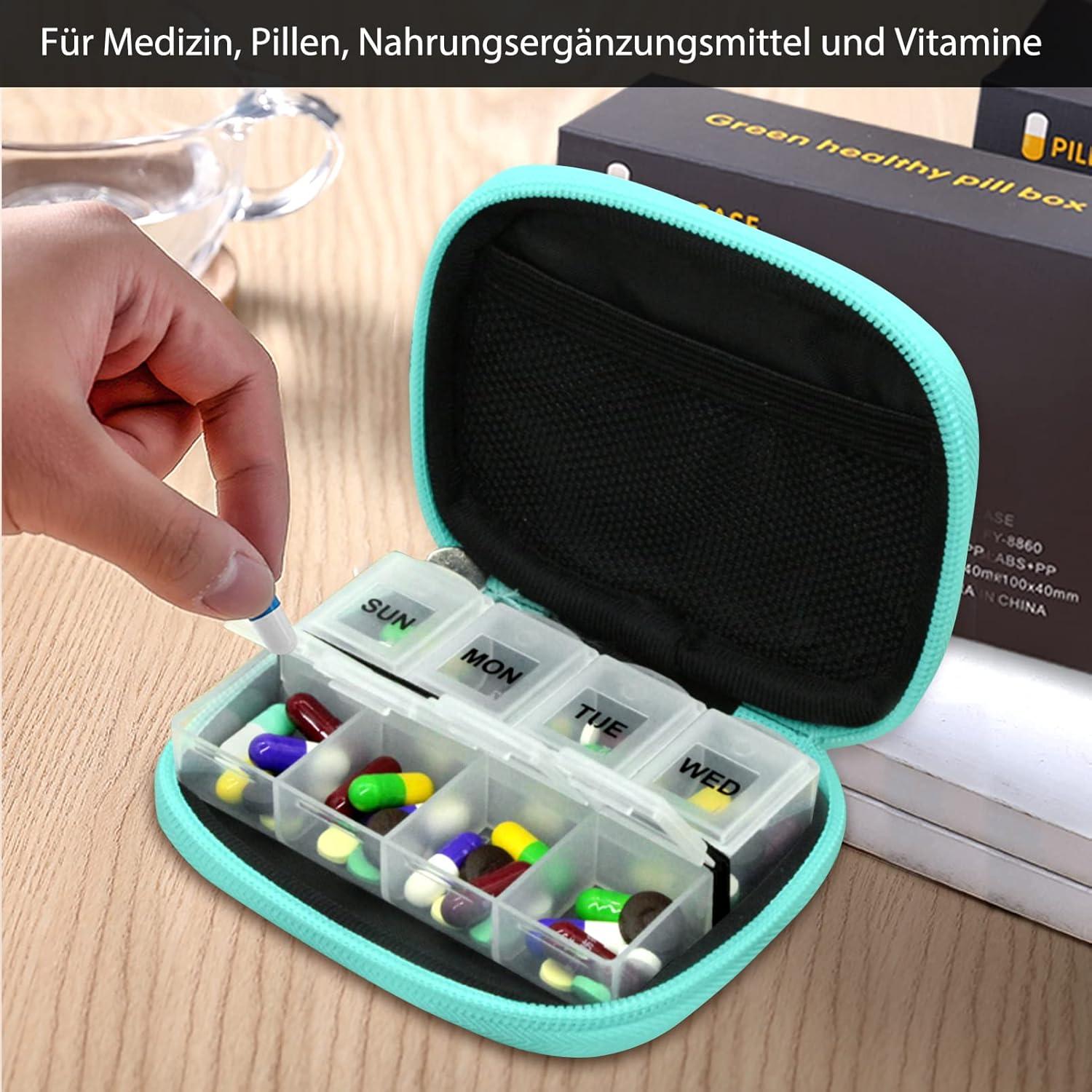 Tablettenbox 7 Tage Pillendose Medikamentenbox Stoffhülle – Grün