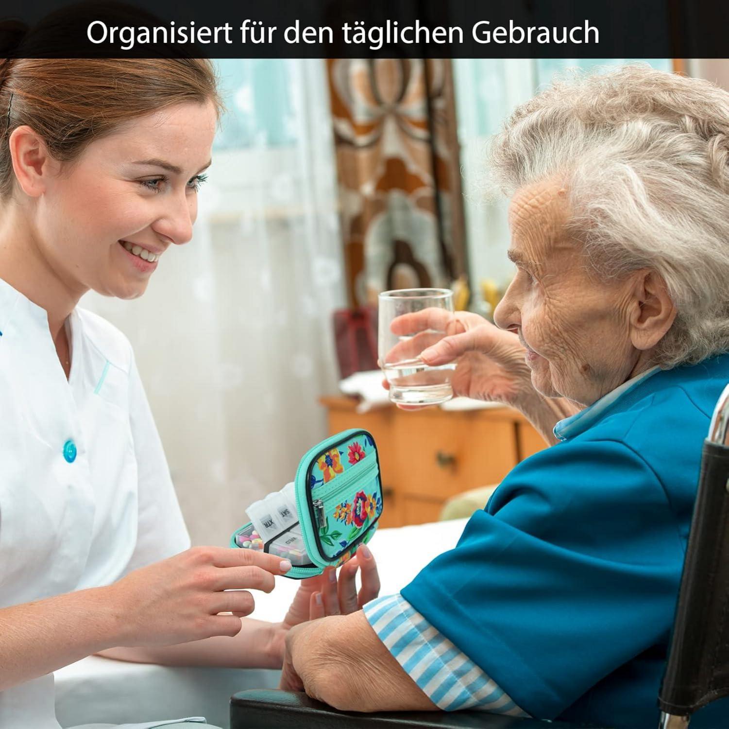 Tablettenbox 7 Tage Pillendose Medikamentenbox Stoffhülle – Grün