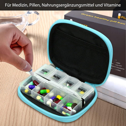 Tablettenbox Pillendose 7 Tage mit Stofftasche - Klein und tragbar in Blau