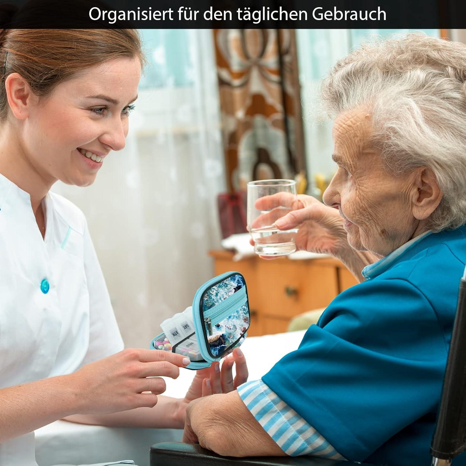 Tablettenbox Pillendose 7 Tage mit Stofftasche - Klein und tragbar in Blau