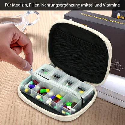 Tablettenbox 7 Tage Medikamentenbox Reißverschluss Stofftasche Blüte 01