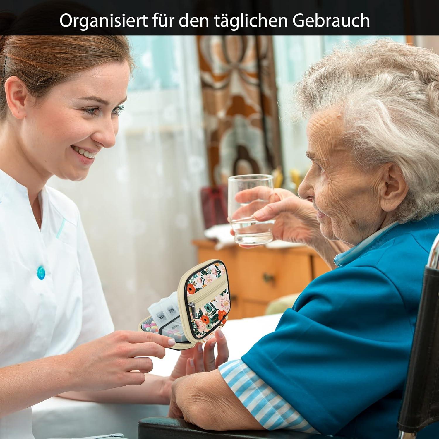 Tablettenbox 7 Tage Medikamentenbox Reißverschluss Stofftasche Blüte 01
