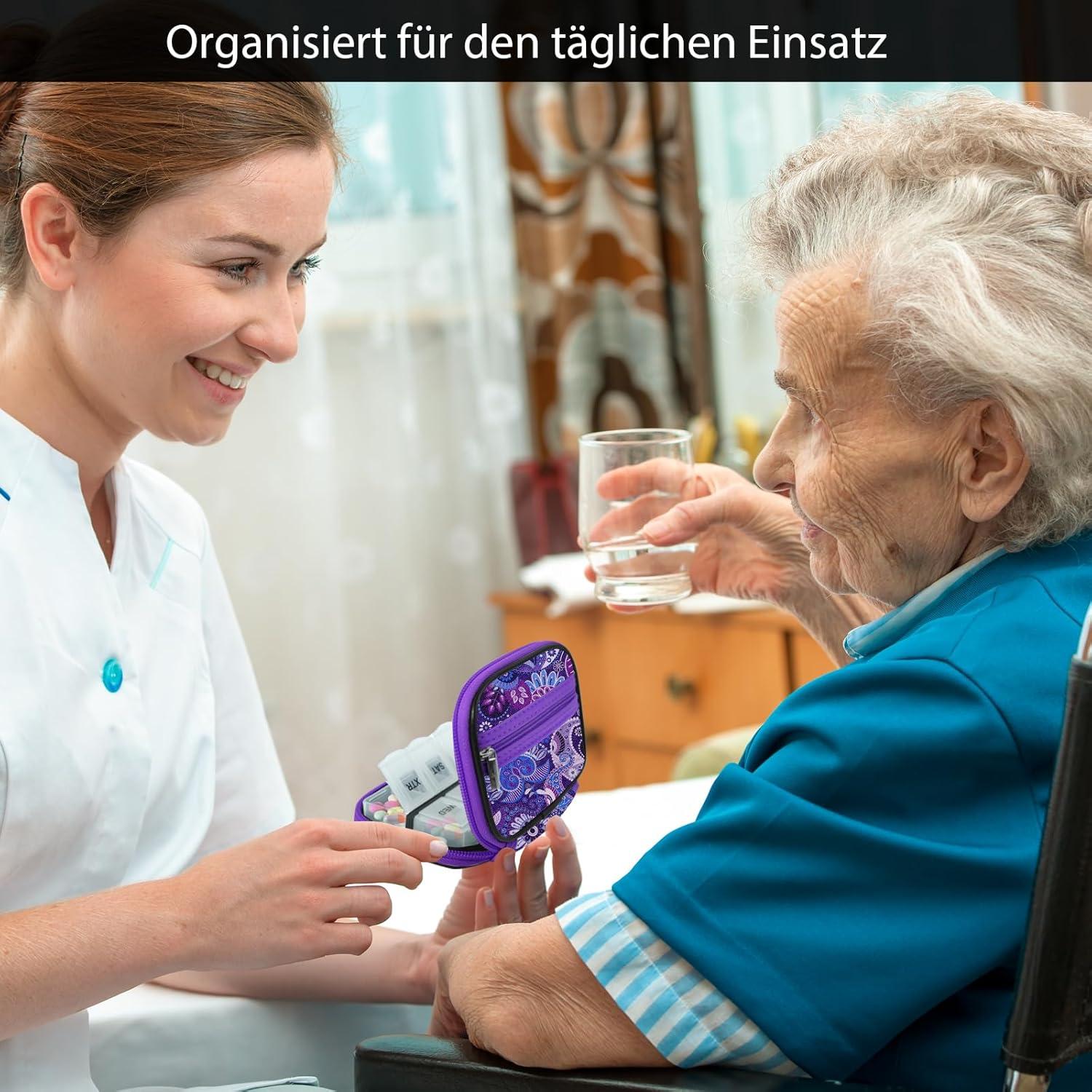 Tablettenbox 7 Tage Pillendose Stofftasche Reise Klein Medikamente- púrpura