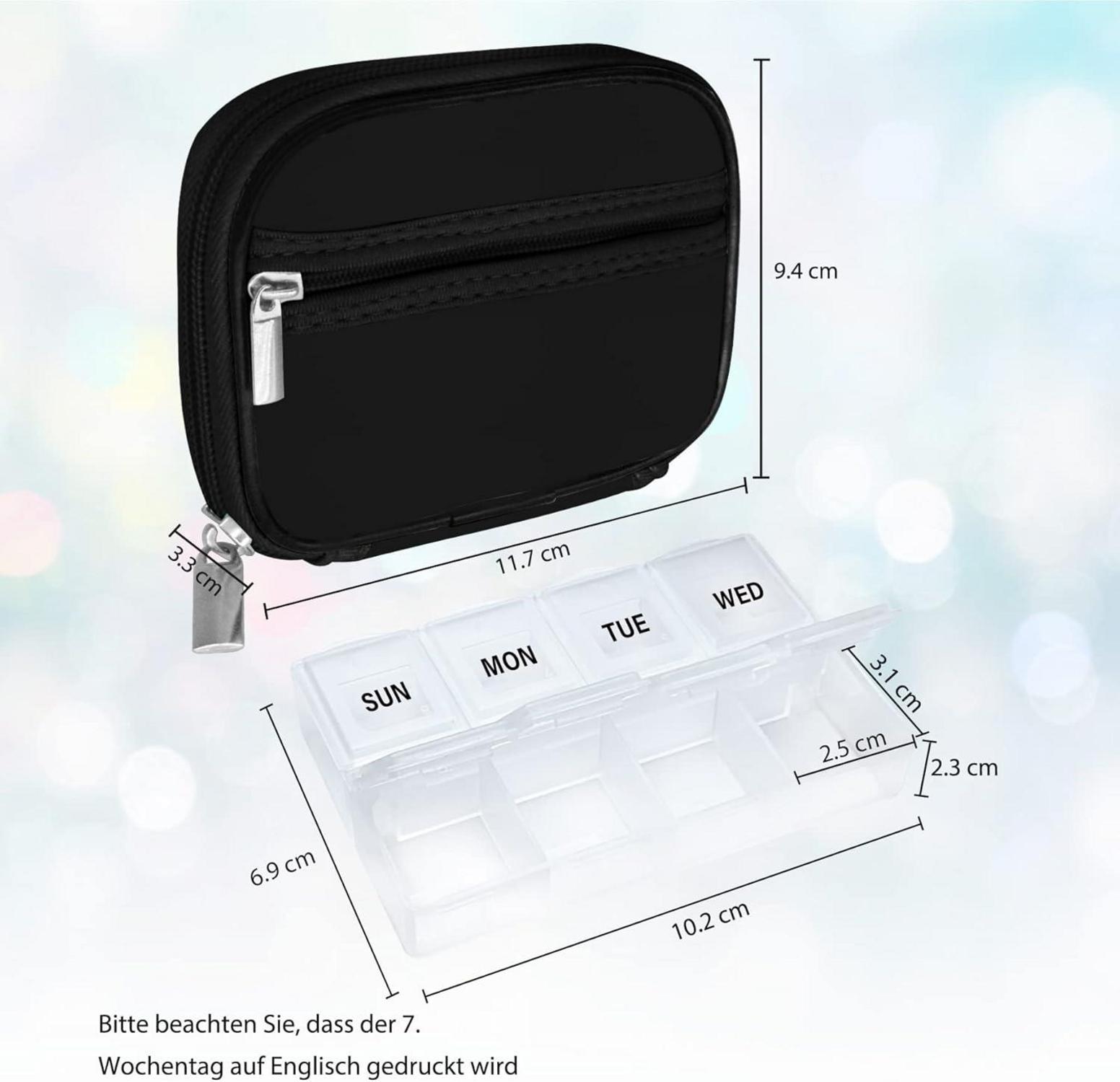Tablettenbox 7 Tage Schwarz Stofftasche Medikamentenbox