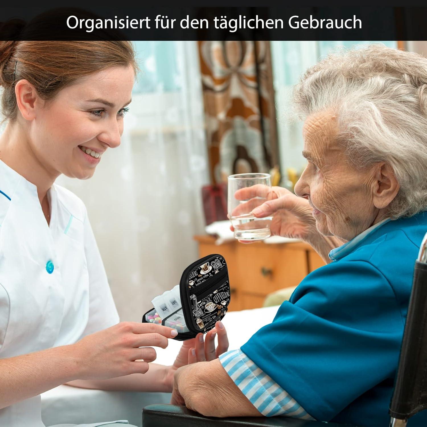 Tablettenbox 7 Tage Medikamentenbox mit Stofftasche – Schwarz