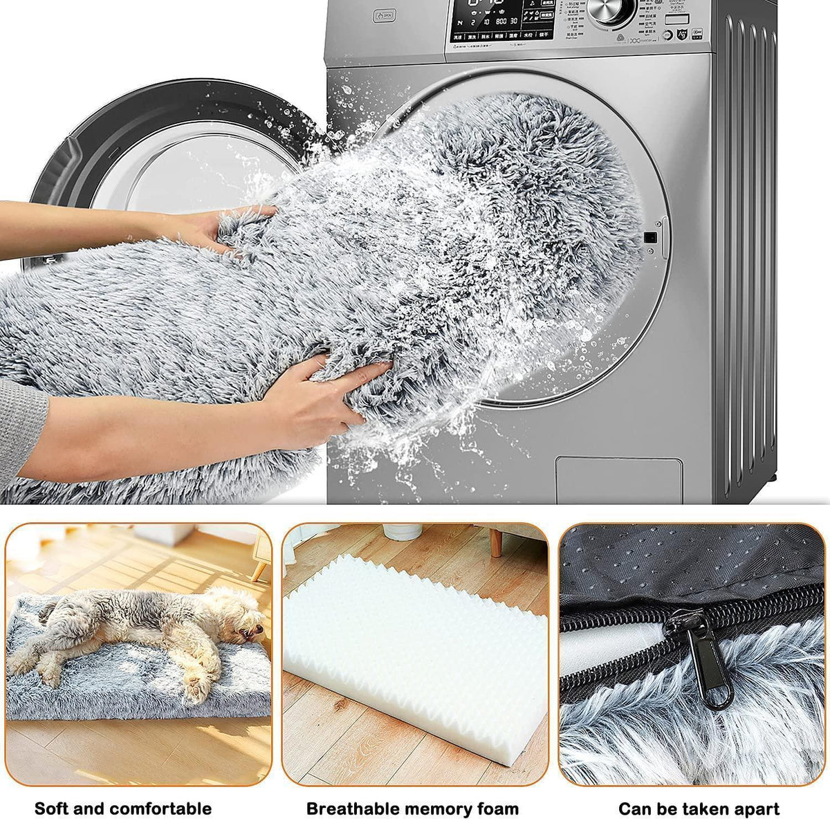 Flauschiges Hundebett mit Memory Foam – 120x80cm Grau