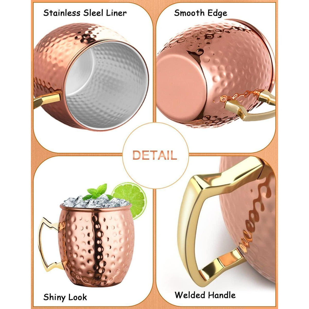 Moscow Mule Becher Set 4er mit Zubehör, Kupferoptik