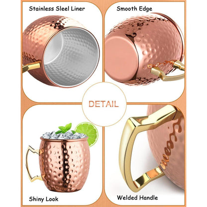 Moscow Mule Becher Set 4er mit Zubehör, Kupferoptik