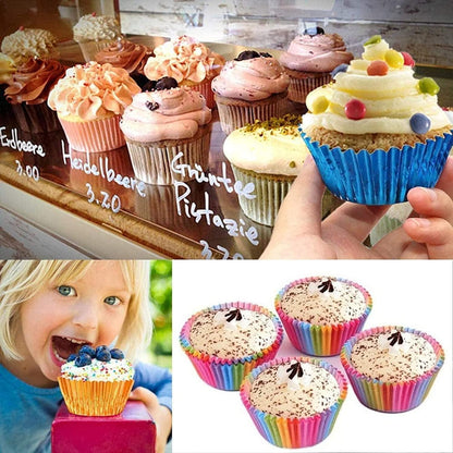 200 Stück Cupcake Regenbogen Muffin Backformen Papier Liners