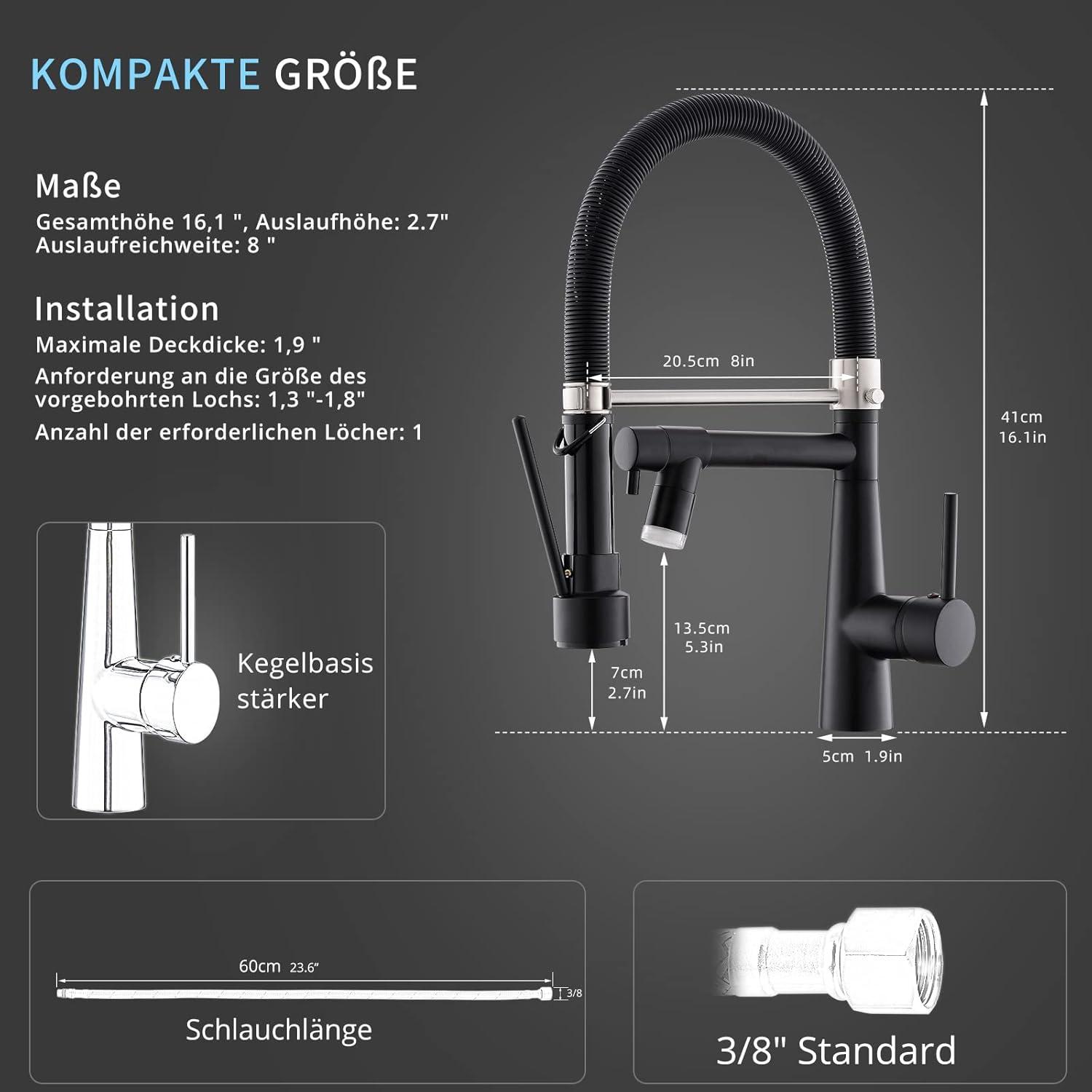 Schwarzer LED Wasserhahn Küche mit Schloss Ausziehbar
