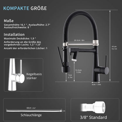 Schwarzer LED Wasserhahn Küche mit Schloss Ausziehbar