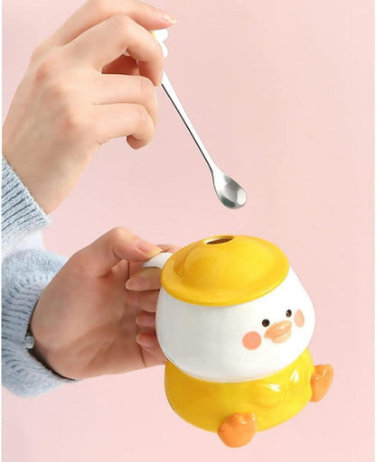 Süße 3D Ente Keramik Kaffeetasse Gelb Hut-Deckel 400ml