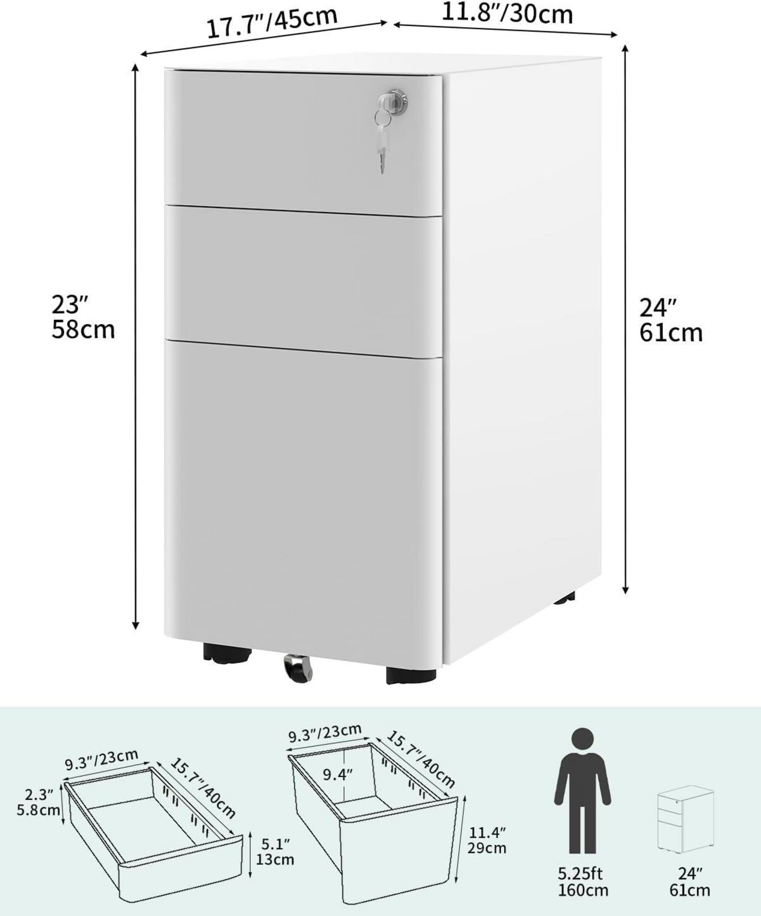 Rollcontainer mit 3 Schubladen, Metall Aktenschrank