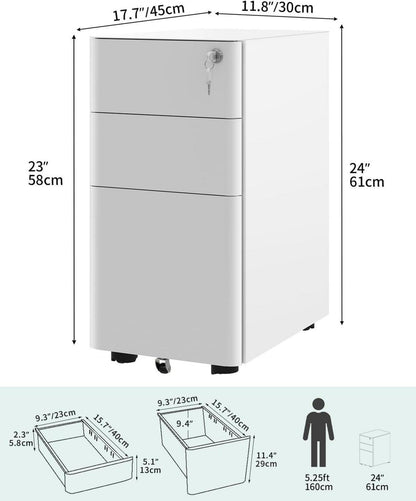 Rollcontainer mit 3 Schubladen, Metall Aktenschrank
