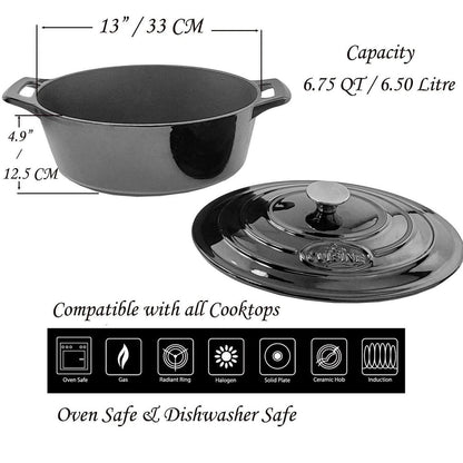 Ovaler Gusseisen-Bräter 6,5L – Mattschwarz & Induktionsgeeignet